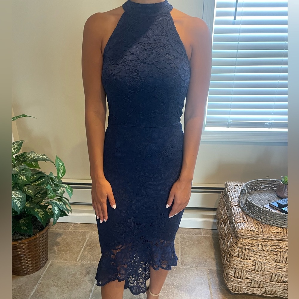 Navy midi lace dress
